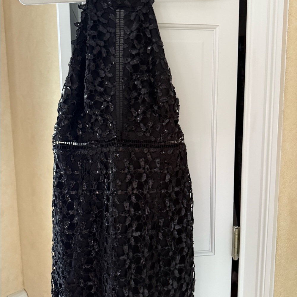 Lord & Taylor Elegant Black Lace Backless Dress